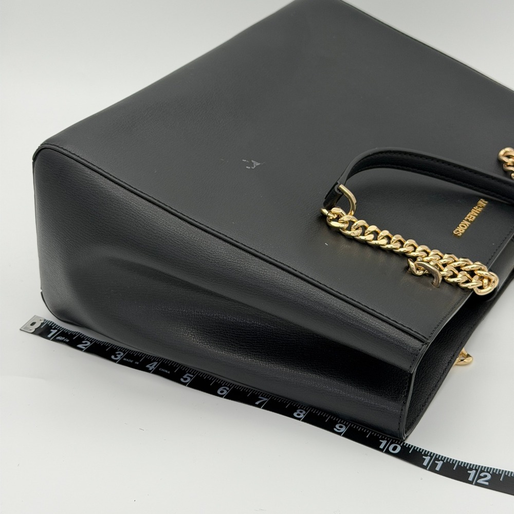 Michael Kors Ellis Large Black Leather Gold Chain Shoulder Tote‎ Bag Purse - Picture 12 of 13